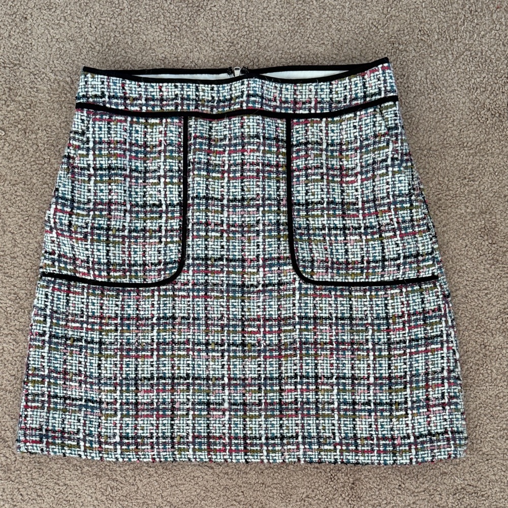 LOFT Multi-Color Tweed Mini Skirt with Black Trim